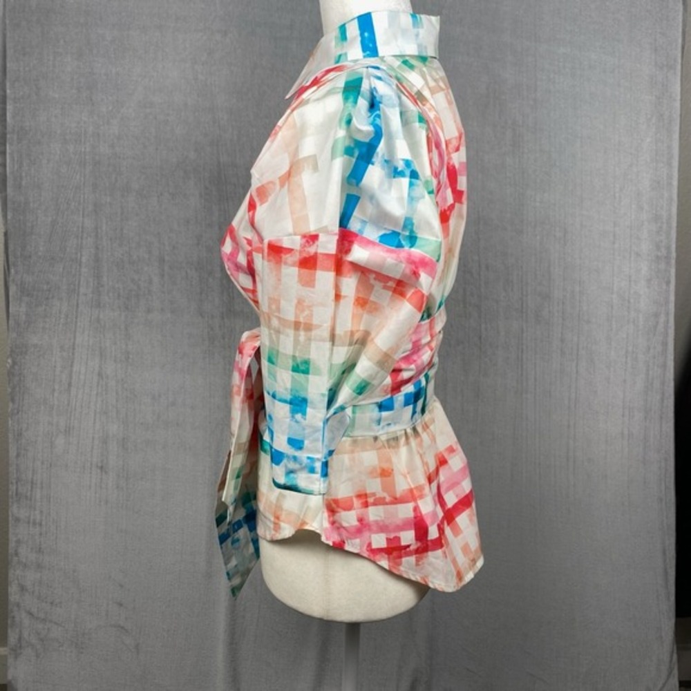Chloe Kristyn Blouse Womens XS Button Up 1/2 Sleeve Lattice Print Made in USA - Picture 5 of 11